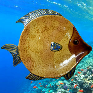 Vintage Ceramic Fish Wall Hanging Brown & Tan Round Pottery Fish Beach Decor